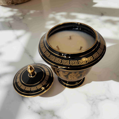 Repurposed Greek Urn Candle – 3-Wick Unscented | Black & Gold