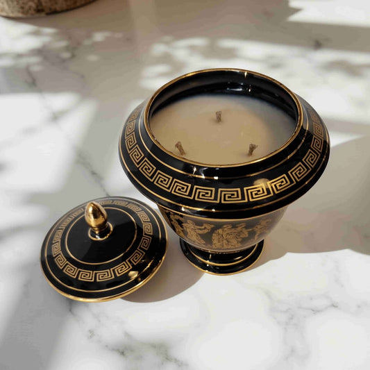 Repurposed Greek Urn Candle – 3-Wick Unscented | Black & Gold