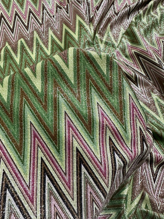 Green Zigzag Lurex Knit Fabric