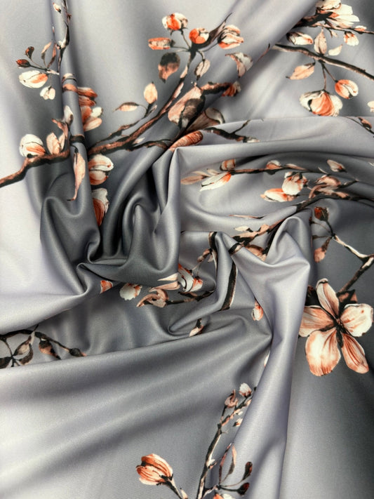 Gray Almond Blossom Luxury Fabric – Fabric by Metre, Multiple Options for Sewing & Dressmaking