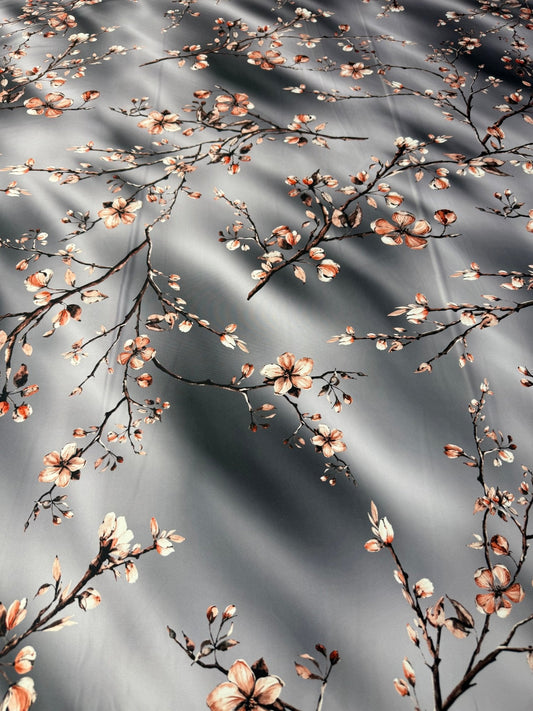 Gray Almond Blossom Luxury Fabric – Fabric by Metre, Multiple Options for Sewing & Dressmaking