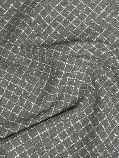 Grey Wool Tweed Fabric – Glitter Checked Suiting by the Metre