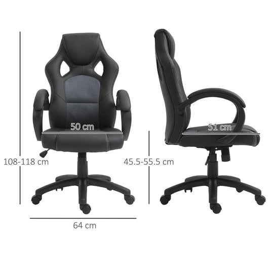 High-Back Office Chair Faux Leather Swivel Computer Desk Chair For Home Office With Wheels Armrests Black