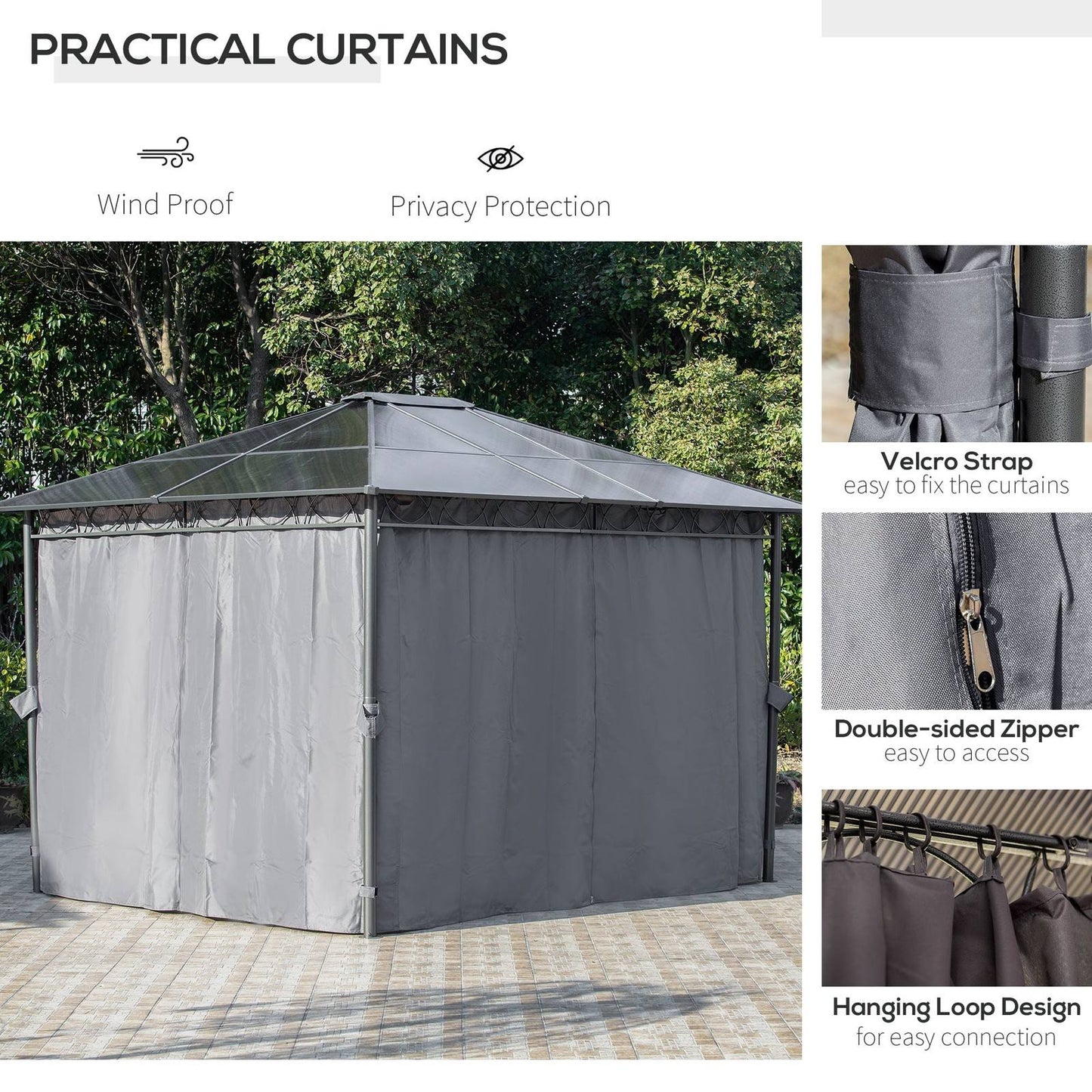 3 x 3.6m Hardtop Gazebo with UV Resistant Polycarbonate Roof