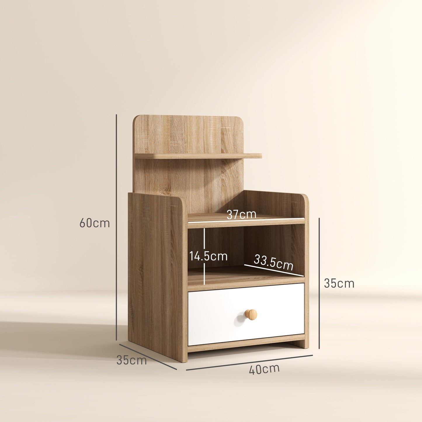 HOMCOM Bedside Table with Drawer for Bedroom, Living Room, Natural Wood Effect