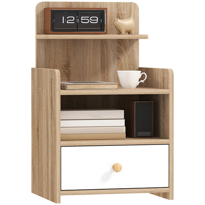 HOMCOM Bedside Table with Drawer for Bedroom, Living Room, Natural Wood Effect