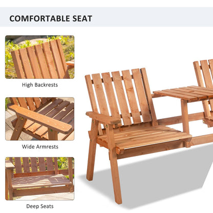 2 Seater Fir Wood Bench w/ Centre Table
