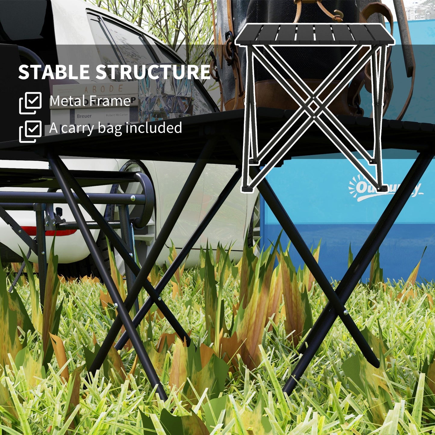 Outsunny Folding Camping Table for Outdoor Camping, Picnic, Hiking, Black