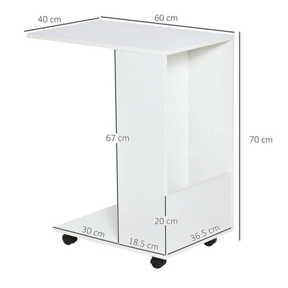 Mobile Sofa Side Table C-Shape End Table with Storage and Casters for Laptop Coffee Snack