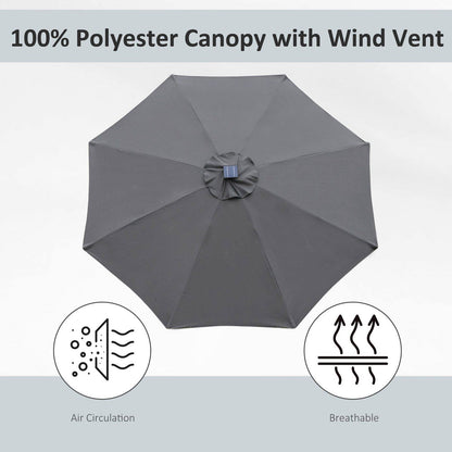 2.7m Garden Parasol Sun Umbrella w/ LED Solar Light Angled Canopy Grey