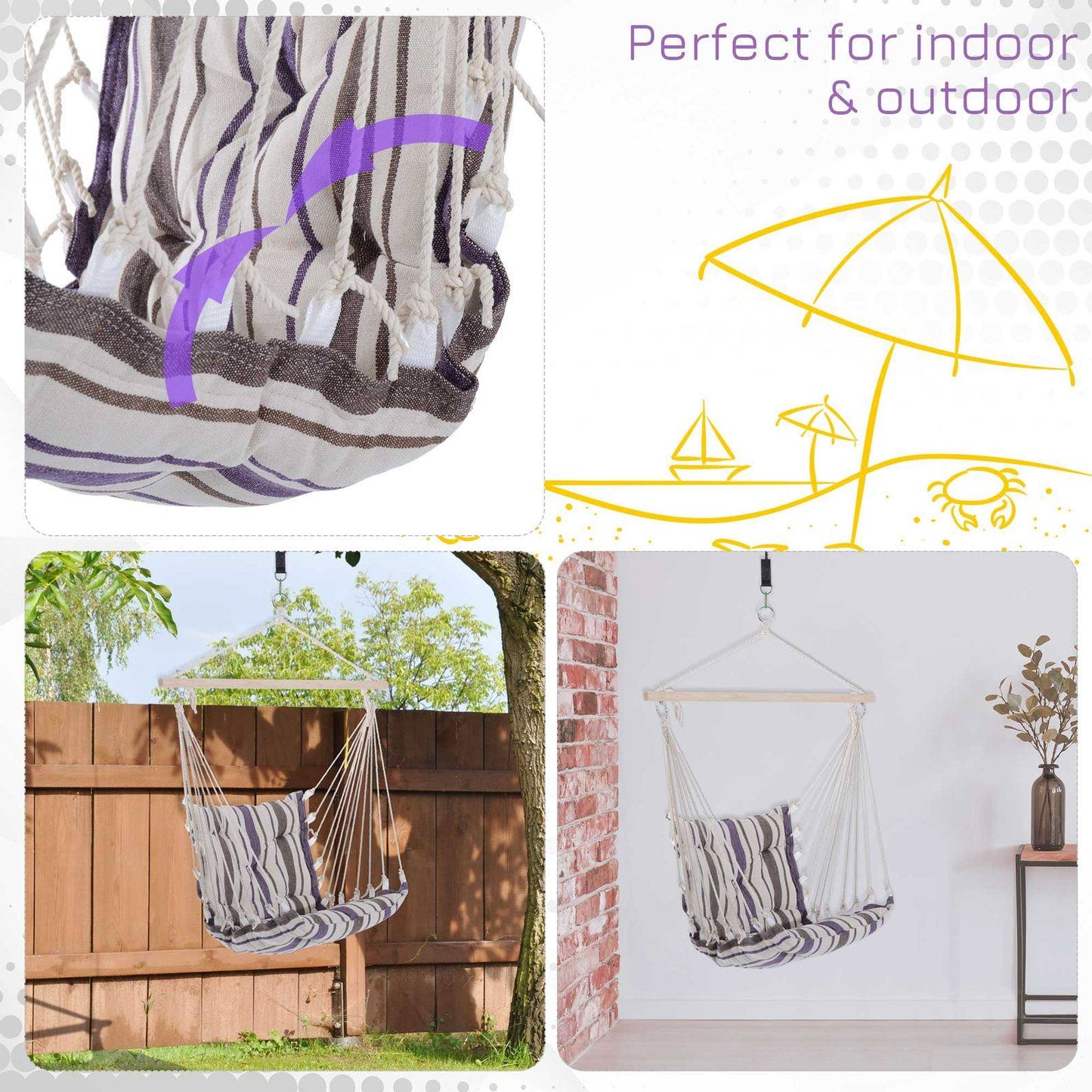 Outdoor Hanging Rope Chair with Soft Padded Seat & Backrest
