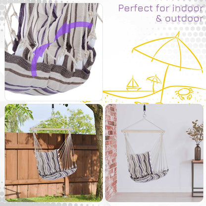 Outdoor Hanging Rope Chair with Soft Padded Seat & Backrest