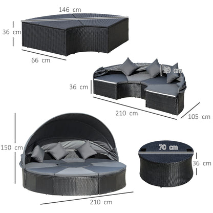 4-Pieces PE Rattan Garden Daybed Set