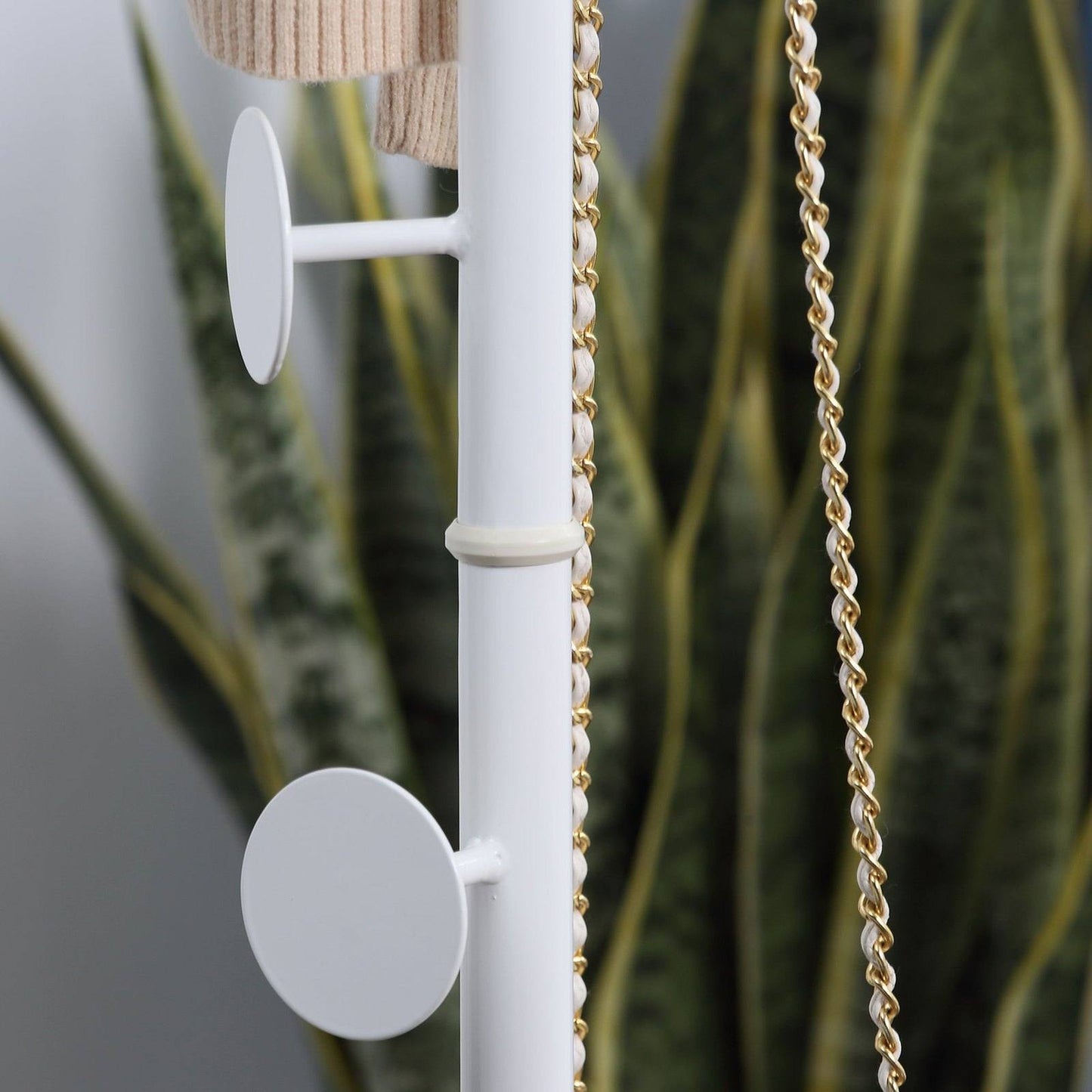 Slimline Metal Coat Stand With Round Hooks - White