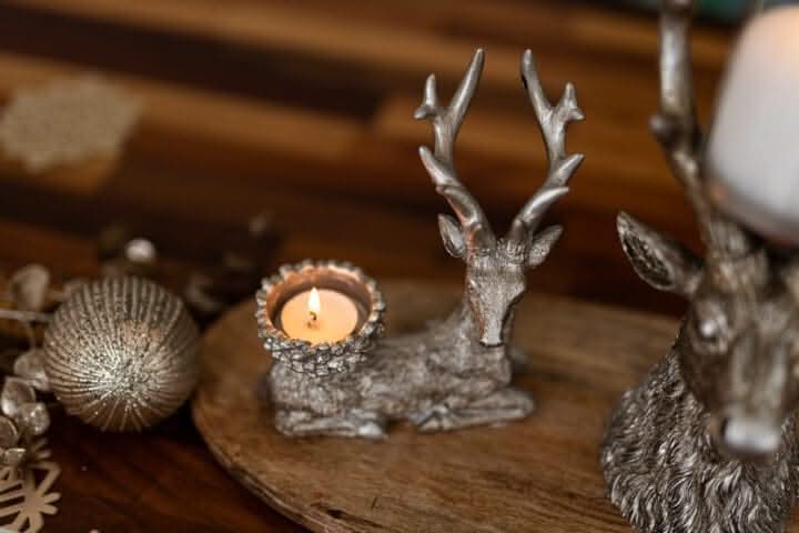 Set of Two Resin Deer Tealight Holder