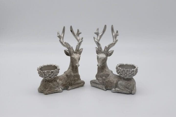 Set of Two Resin Deer Tealight Holder