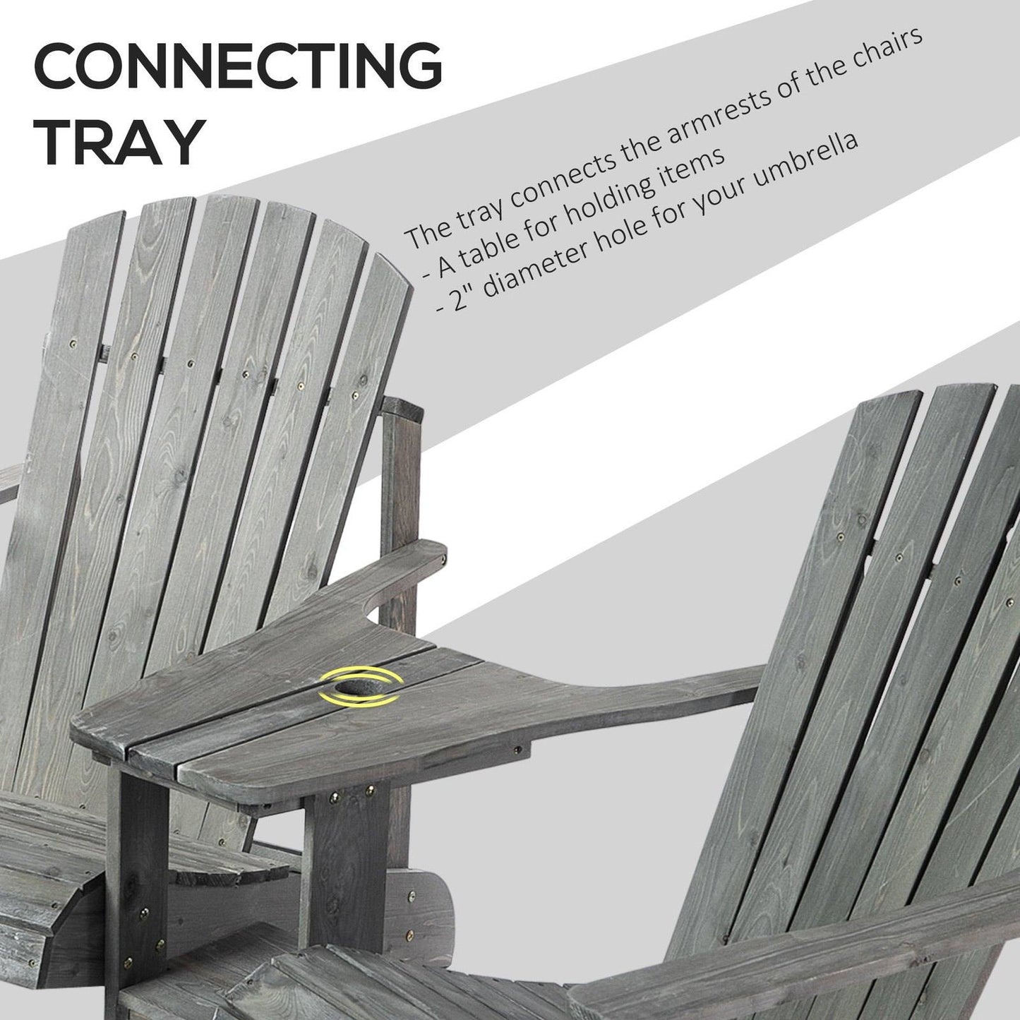 Outsunny Wooden Outdoor Double Adirondack Chairs Loveseat W/ Centre Table And Umbrella Hole