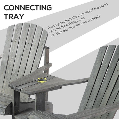Outsunny Wooden Outdoor Double Adirondack Chairs Loveseat W/ Centre Table And Umbrella Hole