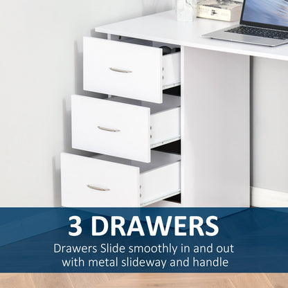 120cm Computer Desk Writing Table Pc Workstation Study Laptop Stationery With 3 Shelf & Drawers White