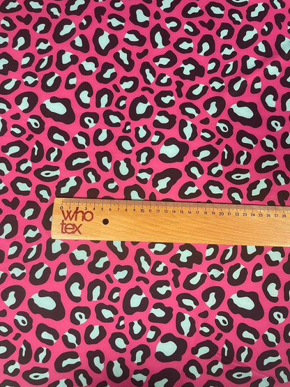 Hot Pink Leopard Print Spandex Fabric – Bold Animal Pattern by Metre