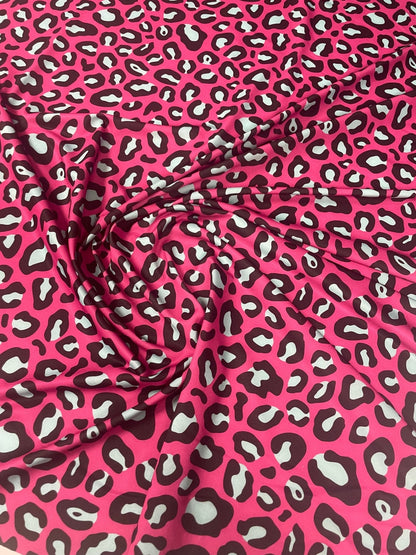 Hot Pink Leopard Print Spandex Fabric – Bold Animal Pattern by Metre