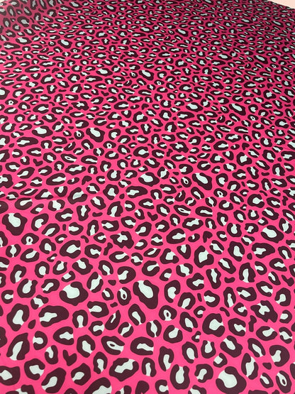 Hot Pink Leopard Print Spandex Fabric – Bold Animal Pattern by Metre