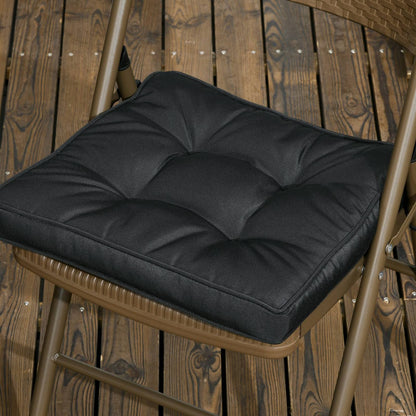 Set Of 4 Garden Seat Cushion With Ties 42 X 42cm Replacement Dining Chair Seat Pad Black