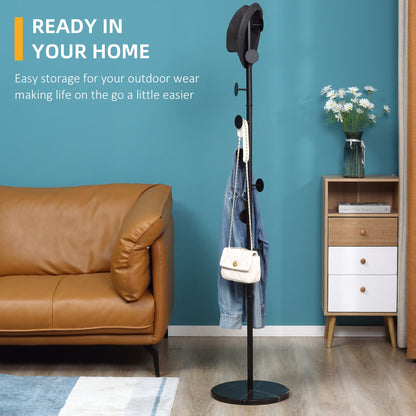 Slimline Metal Coat Stand With Round Hooks - Black