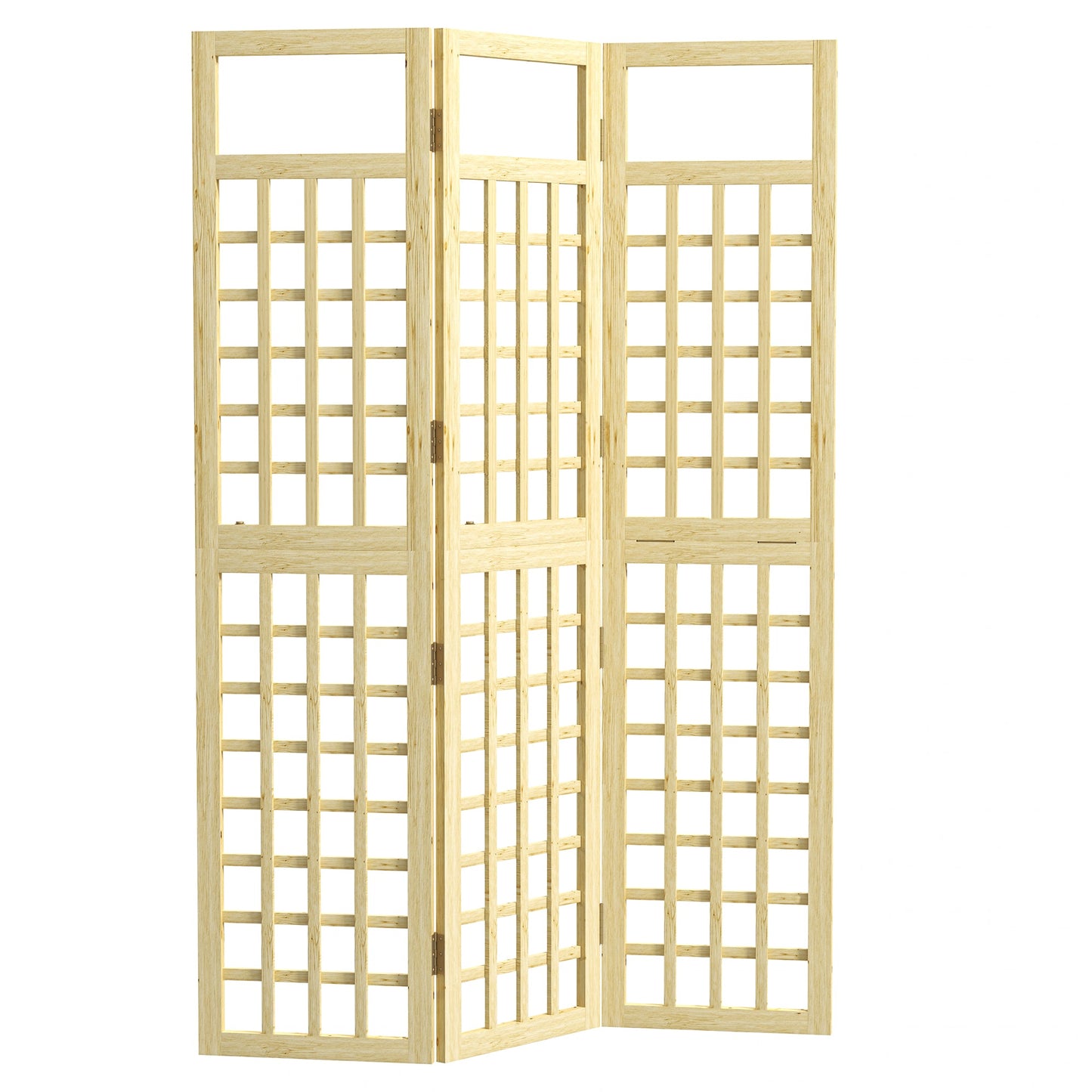 Outsunny 3-Panel Wooden Garden Privacy Screen, Natural Wood Finish