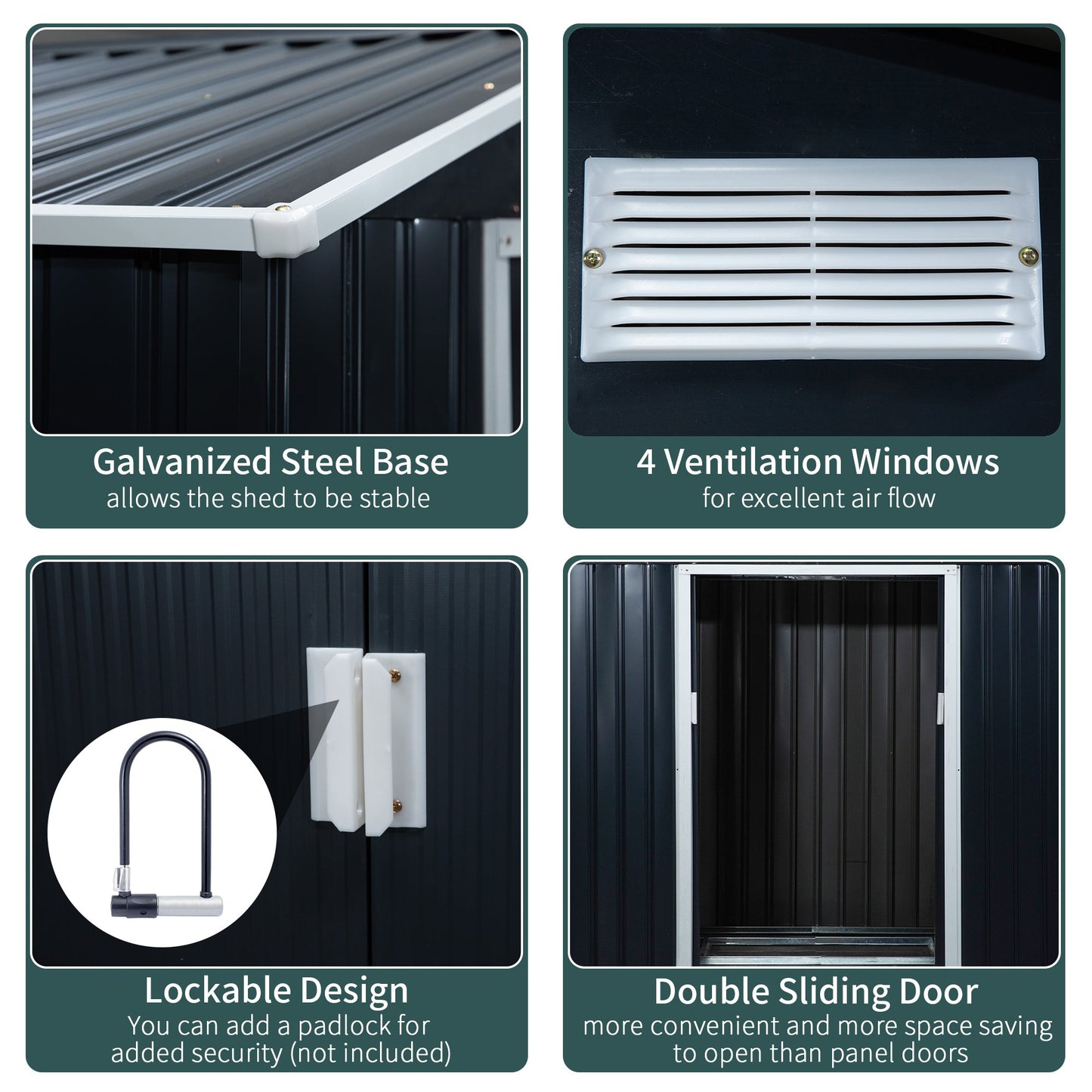 Galvanised 7x 4' Double Door Apex Garden Store Lockable Steel Dark Grey by Steadfast