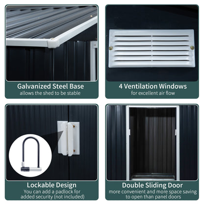 Galvanised 7x 4' Double Door Apex Garden Store Lockable Steel Dark Grey by Steadfast
