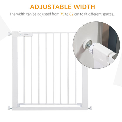 Pawhut Adjustable Pet Safety Gate Dog Barrier Home Fence Room Divider Stair Guard Mounting White 76 H X 75-82W cm