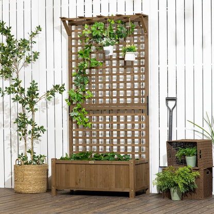 Wood Planter with Trellis for Vine Climbing