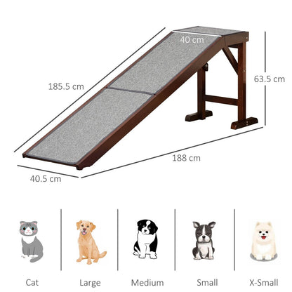 PawHut Dog Ramp Foldable with Non-slip Carpet Top Platform Brown Grey