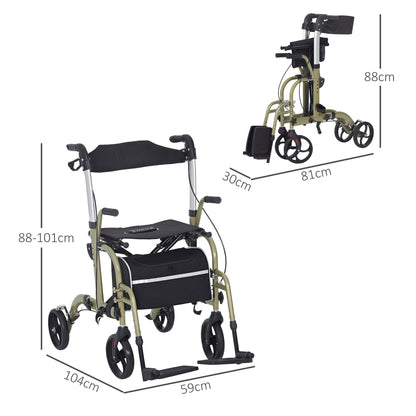 HOMCOM 2 in 1 Wheelchair & Folding Rollator Walker Combo, Yellow-green