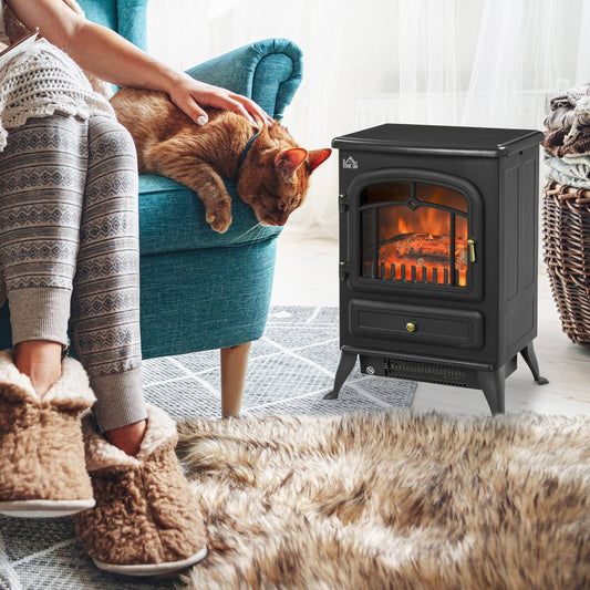 Freestanding Electric Fire Place Indoor Heater Glass View Log Wood Burning Effect Flame Portable Fireplace Stove 950/1850W
