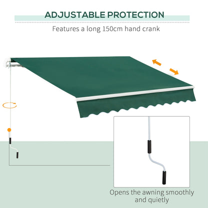 Outsunny Awning Canopy Manual Retractable Porch Sun Shade Shelter 3 X 2M Green