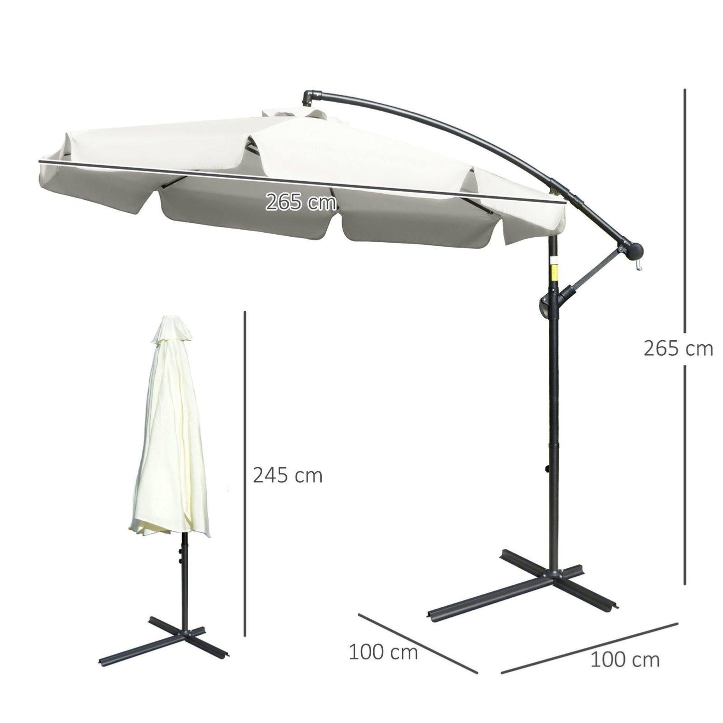 Outsunny 2.7M Garden Banana Parasol Cantilever Umbrella With Crank Handle And Cross Base For Outdoor