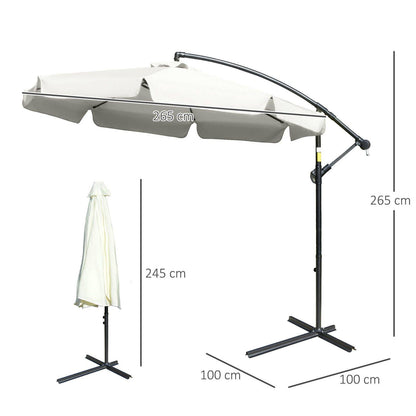 Outsunny 2.7M Garden Banana Parasol Cantilever Umbrella With Crank Handle And Cross Base For Outdoor