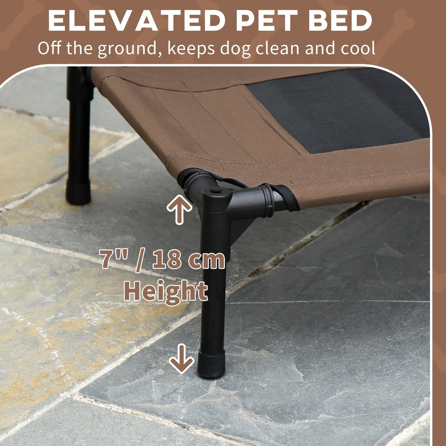 PawHut Raised Dog Bed Waterproof Elevated Pet Cot with Breathable Mesh UV Protection Canopy Coffee
