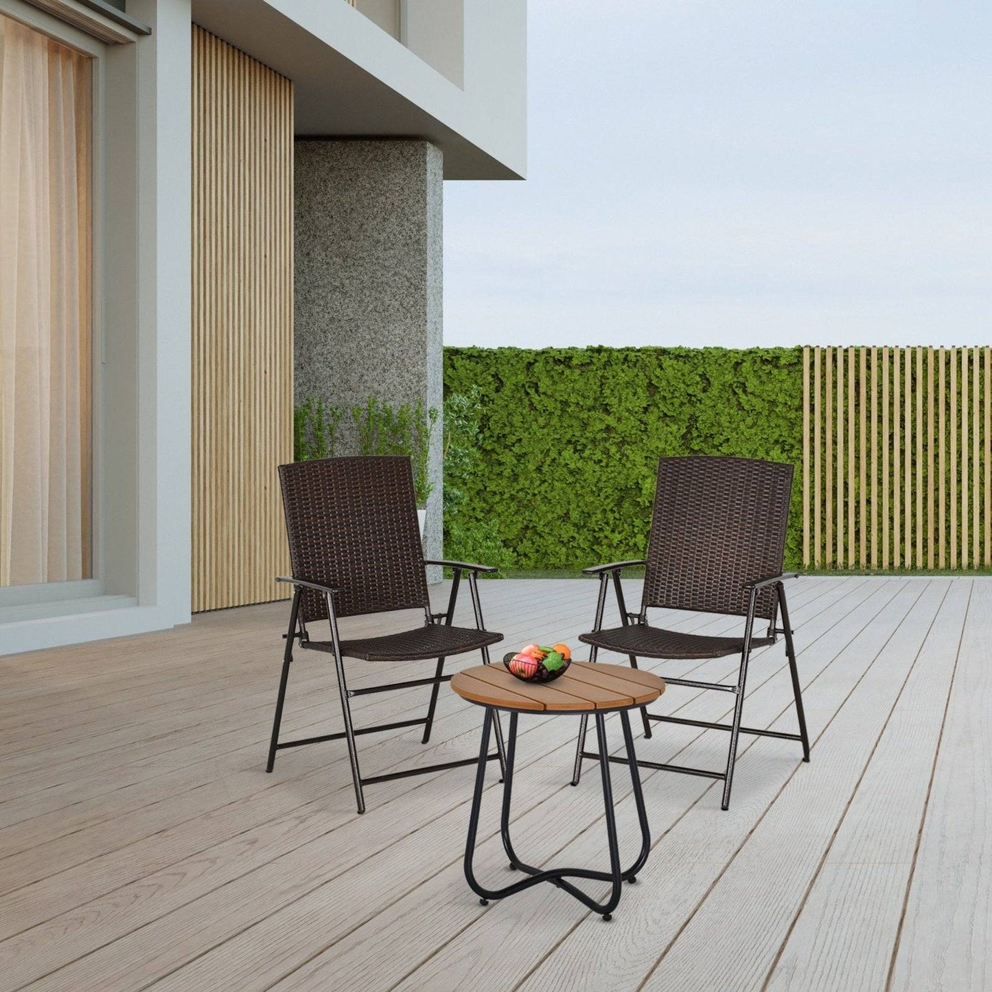 2-Piece Rattan Chair Garden Furniture Wicker Foldable Chair Steel Frame for Backyard Poolside Garden