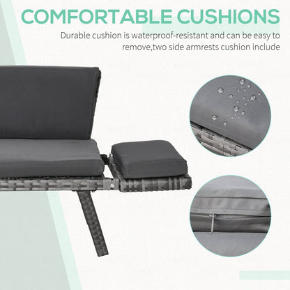 Outsunny 2 In 1 Rattan Folding Daybed Sofa Bench Garden Chaise Lounger Loveseat With Cushion Outdoor Patio Mixed Grey