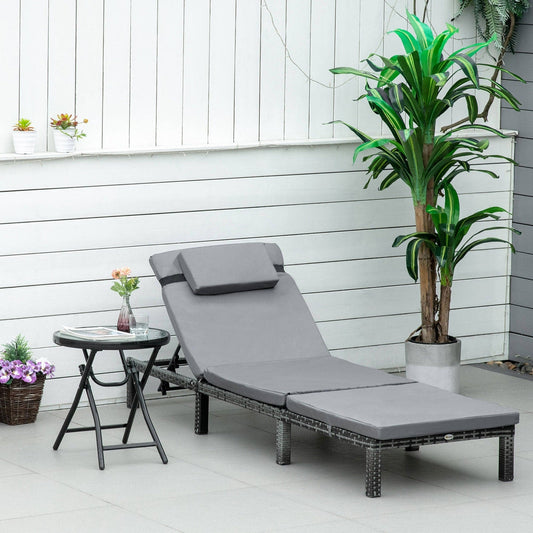 Rattan Sun Lounger Outdoor Garden Furniture Patio Recliner Reclining Chair Bed Fire Resistant Sponge