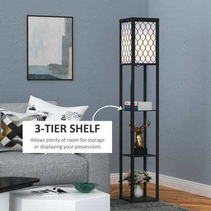 Shelf Floor Lamp Standing Lamp With4-Tier Wooden Open Shelves26L X 26W X 160H cm-Black/White