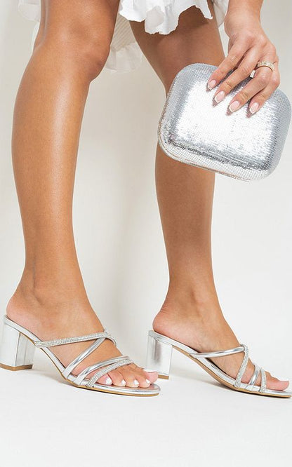 Block Heel Rhinestone Decor Strappy Sandals