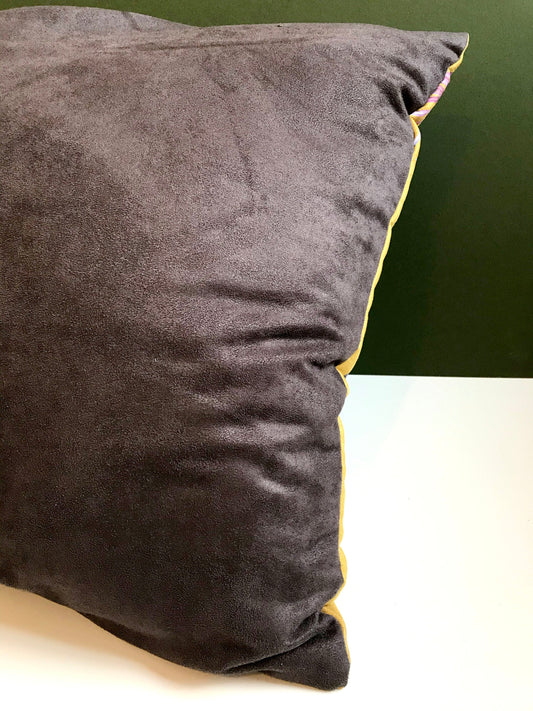 Large Yellow Cushion Watercolour skull design 'Boto Cushion' in Vegan friendly Suede