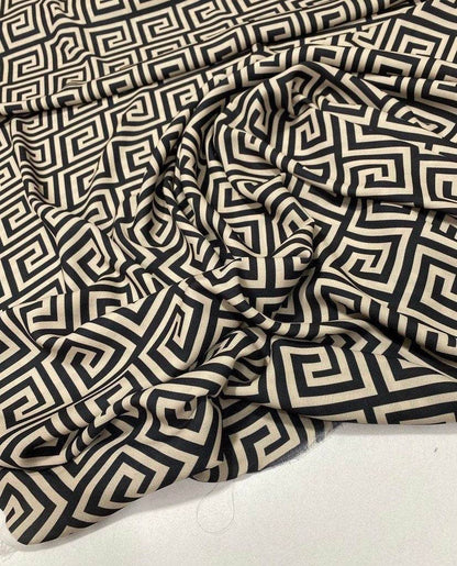 Greek Key Design Fabric – Fabric by Metre, Options: Satin, Crepe, Spandex, Chiffon