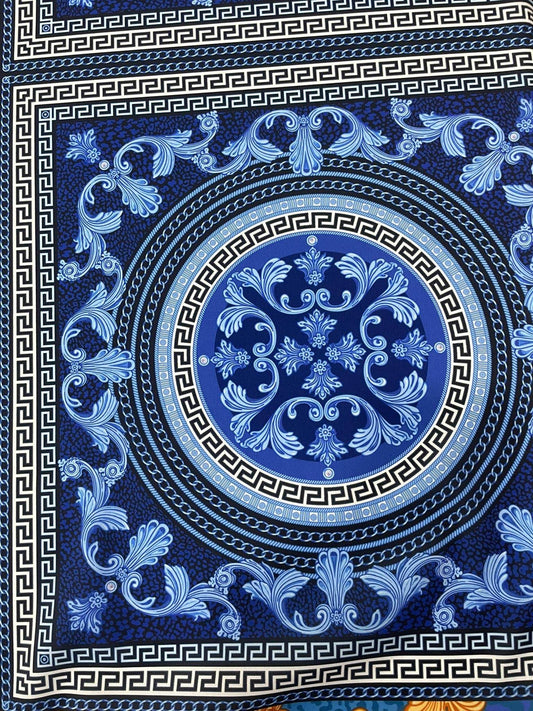 Navy Blue Baroque Greek Key Fabric
