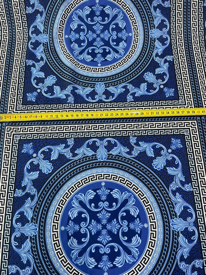 Navy Blue Baroque Greek Key Fabric