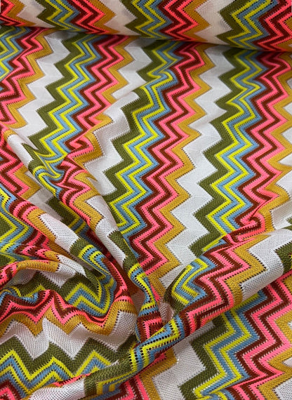 Multicolor Zigzag Knit Jersey Mesh Fabric for Crafting and Apparel
